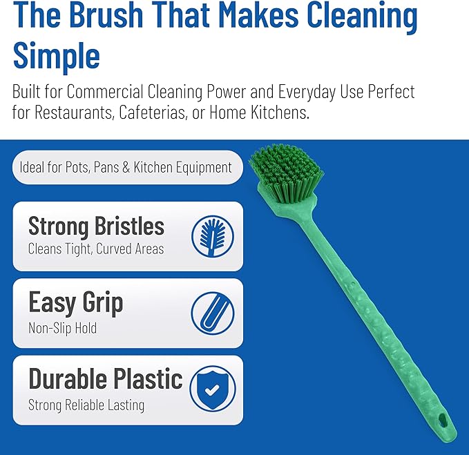 SPARTA 40501EC09 Plastic Large Scrub Brush, Kitchen Brush, Utility Brush With Long Handle For Cleaning, 20 Inches, Green, (Pack of 6)
