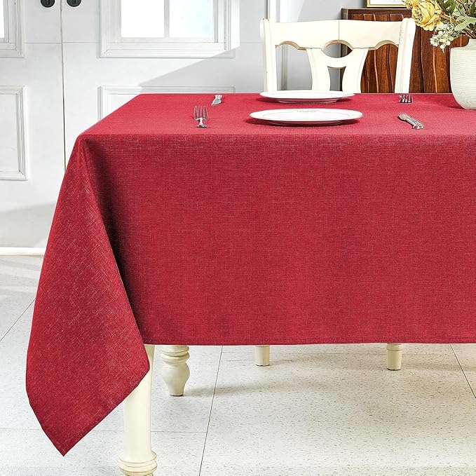 IVAPUPU Textured Linen Table Cloth for Rectangle Table - Waterproof Fabric Tablecloth Rectangular Wrinkle Free Wipeable Dining Cover for Wedding/Birthday/Party/Valentine Decor, 52x 70 Inch