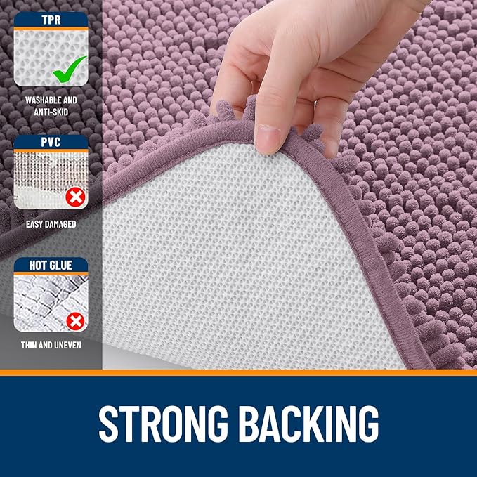 OLANLY Toilet Rugs U-Shaped 24x24, Extra Soft Absorbent Chenille Contour Bathroom Rugs for Toilet, Dry Quickly, Machine Washable, Non-Slip Bath Mat, Deep Plum
