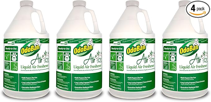 OdoBan Professional Series Ready-to-Use Air Spring Fresh Liquid Air Freshener, Made in the USA, Spring Fresh Scent Clear, 4-Pack, 1 Gallon Each