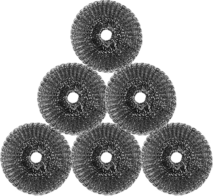 6 Pcs Steel Wool Scrubber, Stainless Steel Scrubber for Cleaning Kitchen and Household Stubborn Messes from Stoves Pans Pots Grill Sink, Replacement Wire Brush Set (Only Replacement Pad)