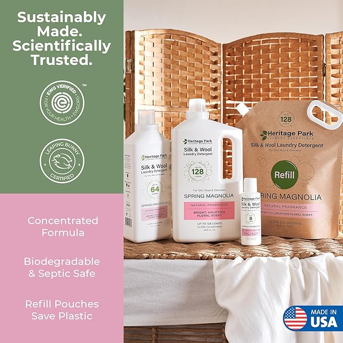 Heritage Park Silk & Wool Spring Magnolia Floral Scent, pH-Neutral Laundry Detergent - Enzyme-Free, Ultra Concentrated (64 fl oz Refill)