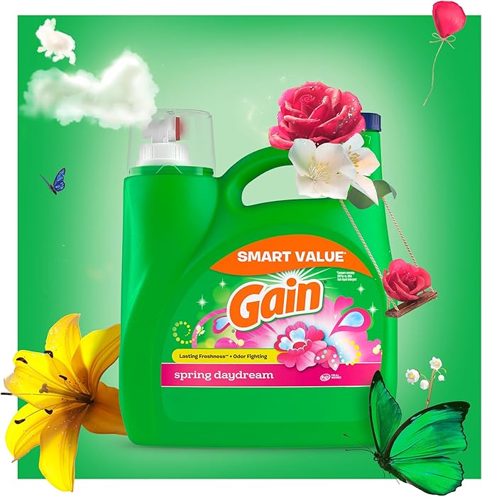 Gain Liquid Laundry Detergent, Spring Daydream Scent, 154 fl oz, 107 loads, Freshness + Odor Fighting, Laundry Detergent Liquid Soap, HE compatible