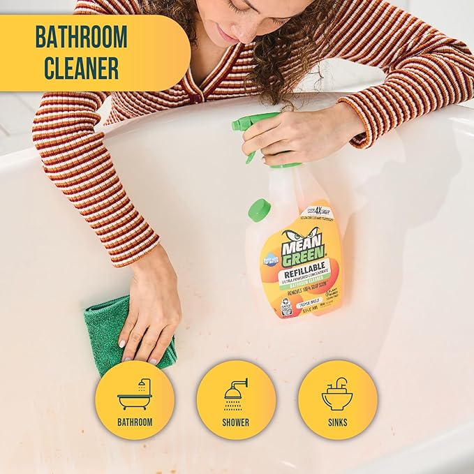 Mean Green Refillable Ultra Powered Concentrate Bathroom Cleaner, Tropical Breeze, 14.3 Ounce, 6 Pack