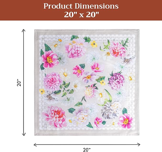 Maison d' Hermine 100% Cotton Cloth Napkins Set of 4 Everyday Reusable Square Napkins Cloth Washable Dinner Party Wedding Restaurant Hotel Kitchen Spring Summer (Pivoine, 20" x 20")