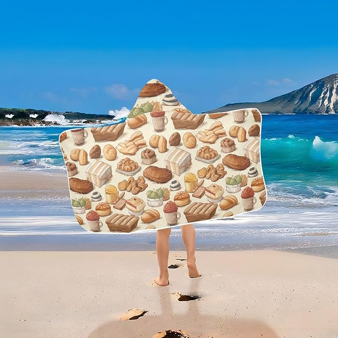 Kids Hooded Towels Kawaii Bakery Bread Cake Swimming Beach Towel 23.5" x 50" Bath Towel for Boys Girls 21214782 K