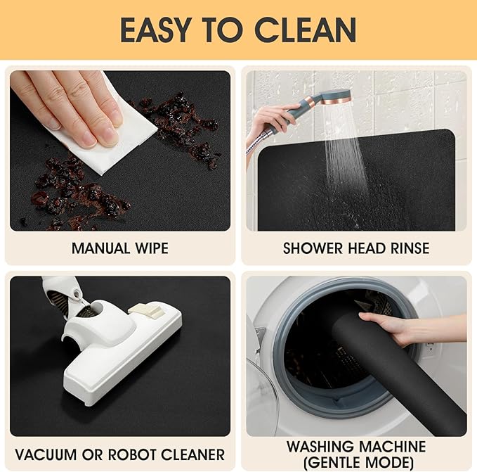 ACCUMTEK Non Slip Bath Mat, Thin Bathroom Rugs Fit Under Door, Quick Dry Bath Mats, Machine Washable Bath Rugs for Bathroom, Bathtub & Kitchen, Black/Solid/59 x20