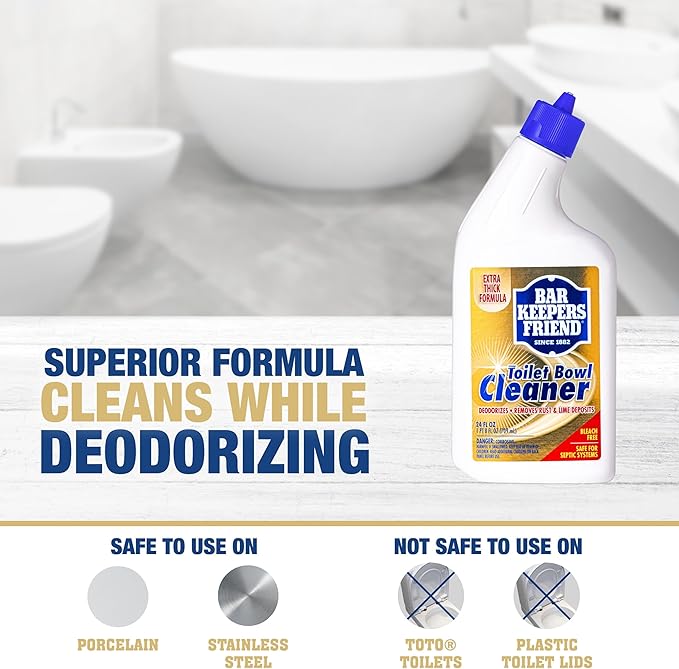Bar Keepers Friend Toilet Bowl Cleaners (2 x 24 fl oz), Extra Thick & Fast-Acting Toilet & Bathroom Cleaner, Cleaning & Deodorizing, Removes Hard Water & Rust Stains, Grime & Odor, Bleach-Free