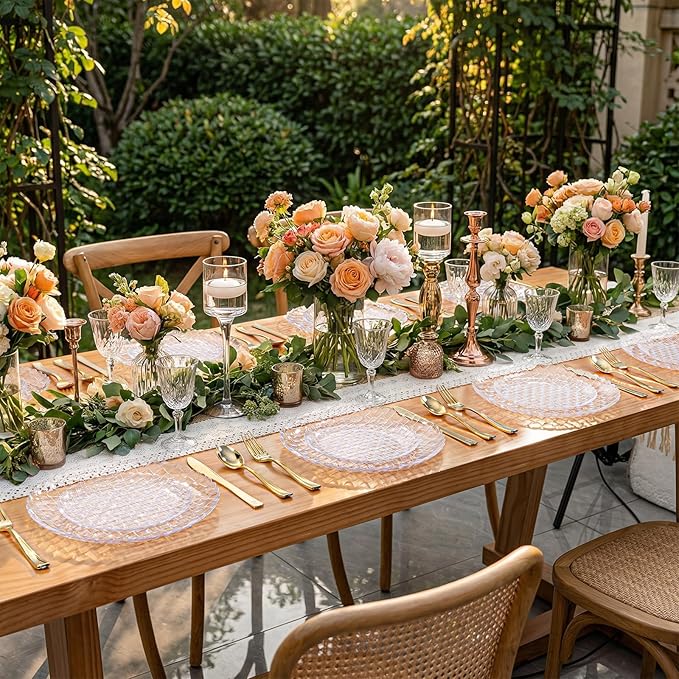 Festiva 60PCS Clear Plastic Plates - Heavy Duty Weave Pattern Fancy Disposable Plates -serve for 30 guests Include 30PCS 10" & 30PCS 7" Plates for Party&Wedding (Clear)