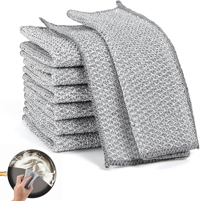 6 pcs Wire Dishwashing Rag for Wet and Dry,Non-Scratch Wire Dishcloth,Multipurpose Cleaning Pads, Time-Saver Kitchen Wipes Cleaning Cloths, Silver