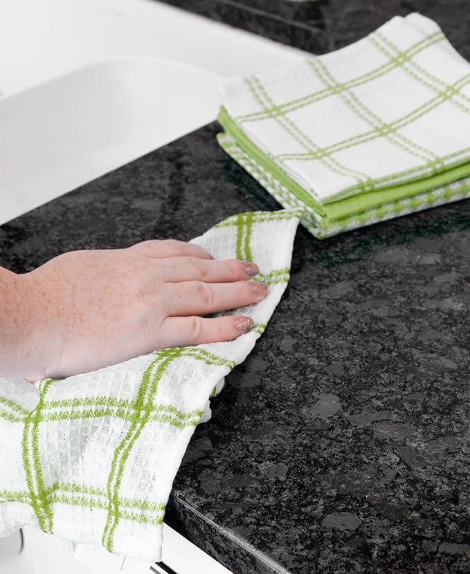T-Fal Premium Waffle Dish Cloths: Highly Absorbent, Super Soft Long Lasting - 100% Cotton, 12"x13" Towel for Cleaning & Drying, (8-Pack), Green