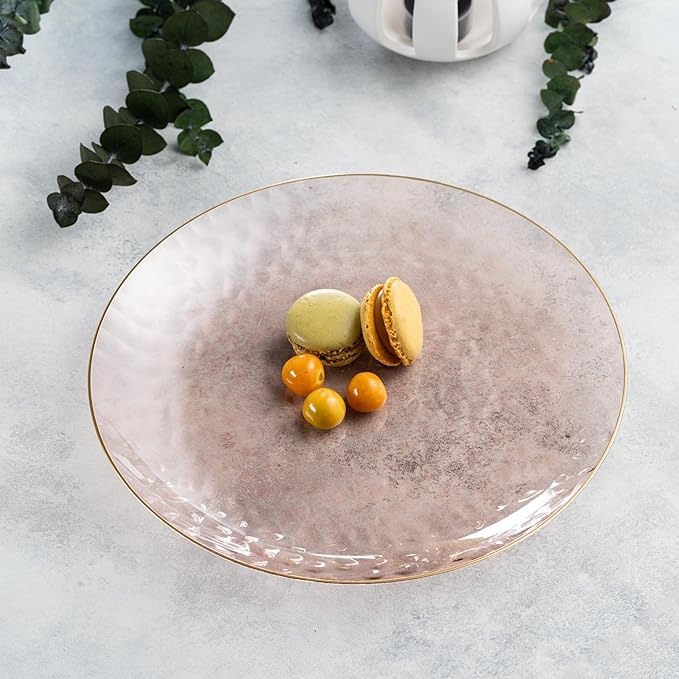 PLASTICPRO 30 Pack Hammered Plastic Plates Heavyweight Disposable Plastic Plates Elegant Rose Hammered with Gold Rim Platsic Party Dishes (Rose With Gold Rim, 10'' INCH PLATES)