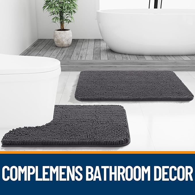 OLANLY Bathroom Runner Rugs 47x17, Soft Absorbent Chenille Bath Rugs, Rubber Backing Quick Dry, Machine Washable Long Bath Mats for Bathroom Floor, Tub and Shower, Home Decor Accessories, Dark Grey