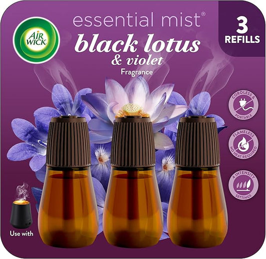 Air Wick Essential Mist Scented Oil Air Freshener Diffuser Refills, Black Lotus and Violet, 3 Count