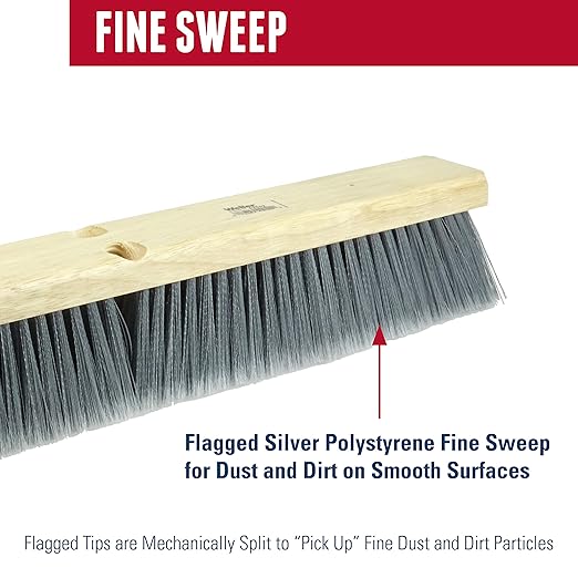 Weiler 42098 36" Fine Sweep Floor Brush, Flagged Silver Polystyrene Fill, Includes Brace