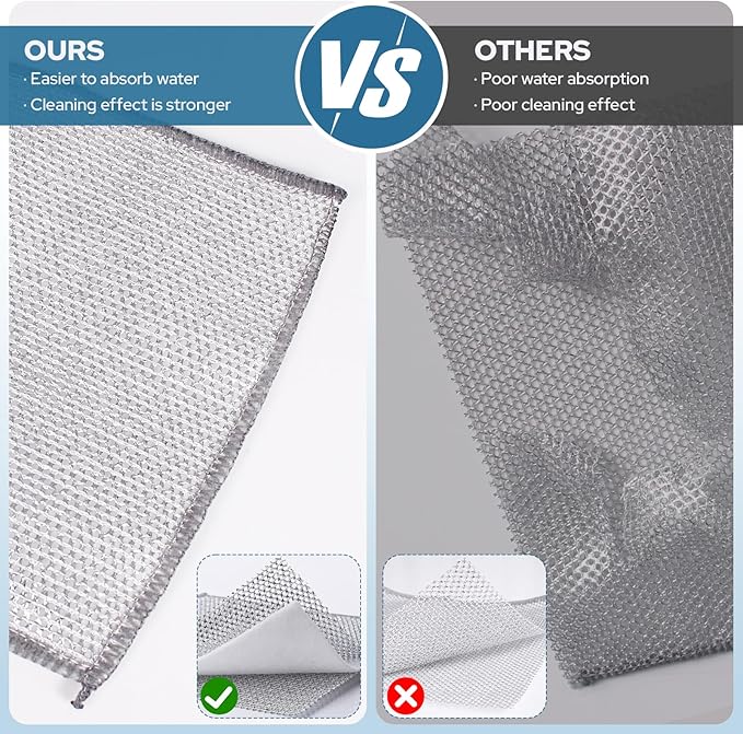 6PCS Three Layer Steel Wire Dishcloth, Multi-Functional Non-Scratch Wire Dishcloth, Wet and Dry Cleaning Rags, Stainless Steel Cleaning Cloth, Kitchen Rags for Cookware, Plates, Stove Tops
