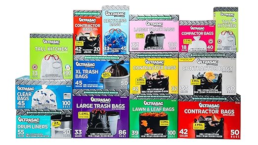 Ultrasac Black Large Heavy Duty Drawstring Trash Bags 33 Gallon 1.4 MIL, 33.5" x 38" - Pack of 86 - For Home, Commercial, Construction, & Outdoor