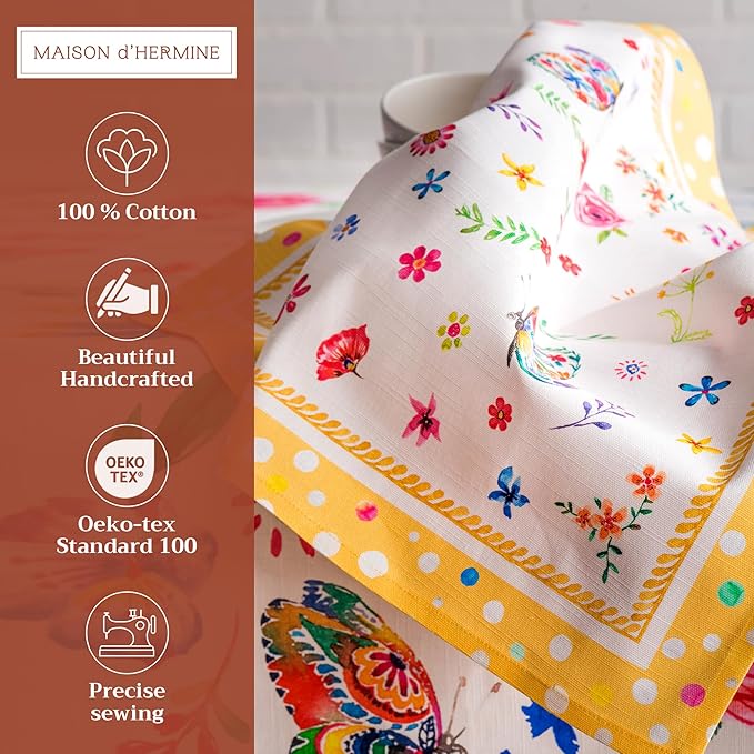 Maison d' Hermine 100% Cotton Cloth Napkins Set of 4 Everyday Reusable Square Napkins Cloth Washable Dinner Party Wedding Restaurant Hotel Kitchen Spring Summer (Happy Florals - Sweety, 20" x 20")