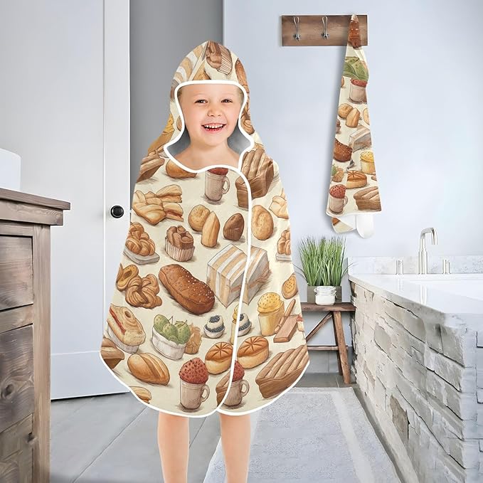 Kids Hooded Towels Kawaii Bakery Bread Cake Swimming Beach Towel 23.5" x 50" Bath Towel for Boys Girls 21214782 K
