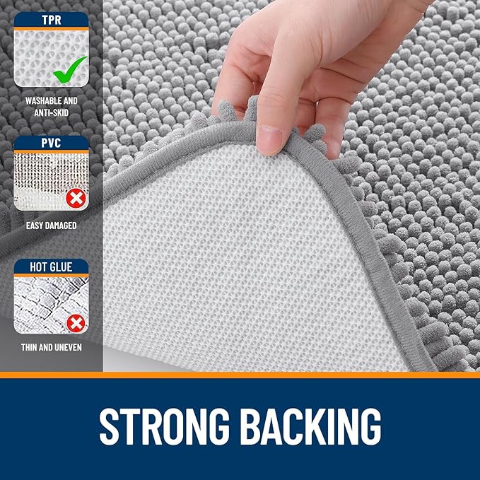 OLANLY Large Bathroom Rugs 70x46, Extra Soft Absorbent Chenille Bath Rugs, Rubber Backing Quick Dry, Machine Washable Bath Mats for Bathroom Floor, Tub and Shower, Home Decor Accessories, Grey