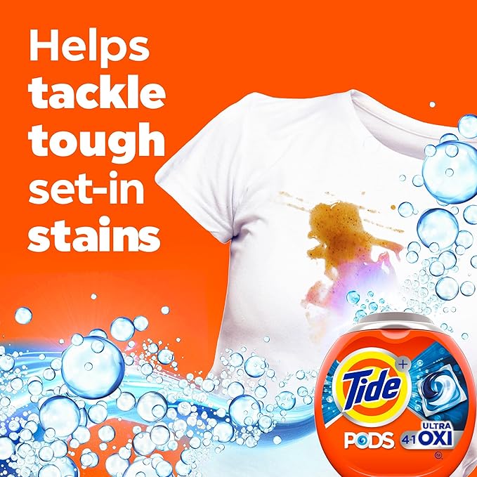 Tide 4-N-1 Ultra Oxi Pods Laundry Detergent Pacs, 32 Count, He Compatible, Built in Pre-Treater for Stains