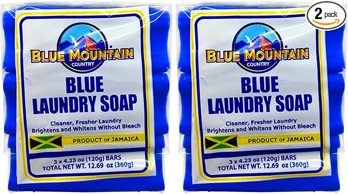 Blue Mountain Country Blue Laundry Soap, Product of Jamaica – 3 Pack (4.23 oz Each), Concentrated Formula, Brightens & Whitens Without Bleach, Cleaner & Fresher Laundry [Pack of 2]