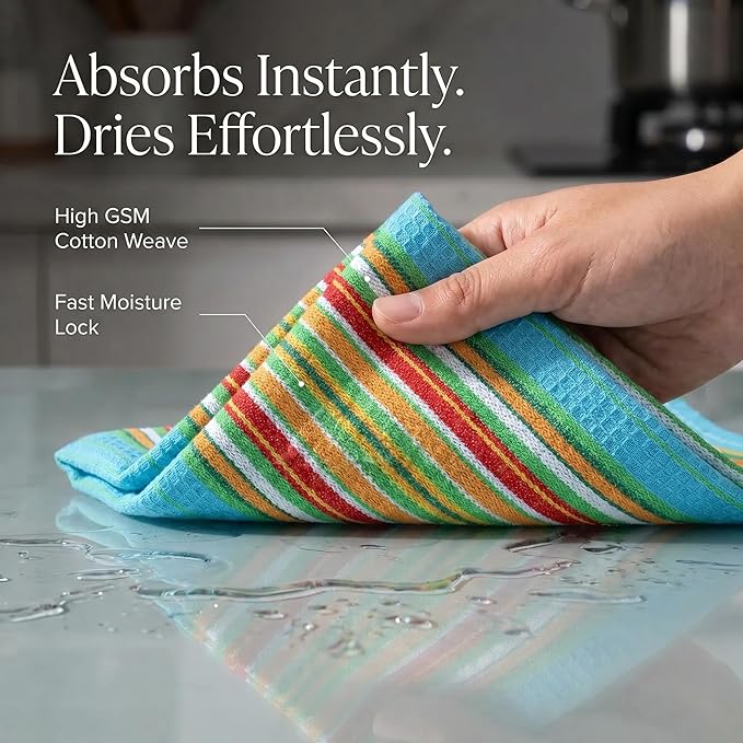 Urban Villa Kitchen Towels 100% Cotton Dish Towels for Kitchen(Set of 8)20”x30” Dish Cloths Highly Absorbent Kitchen Linen Set with Hanging Loop Perfect for Drying Dishes Cleaning Towels -Multi Color