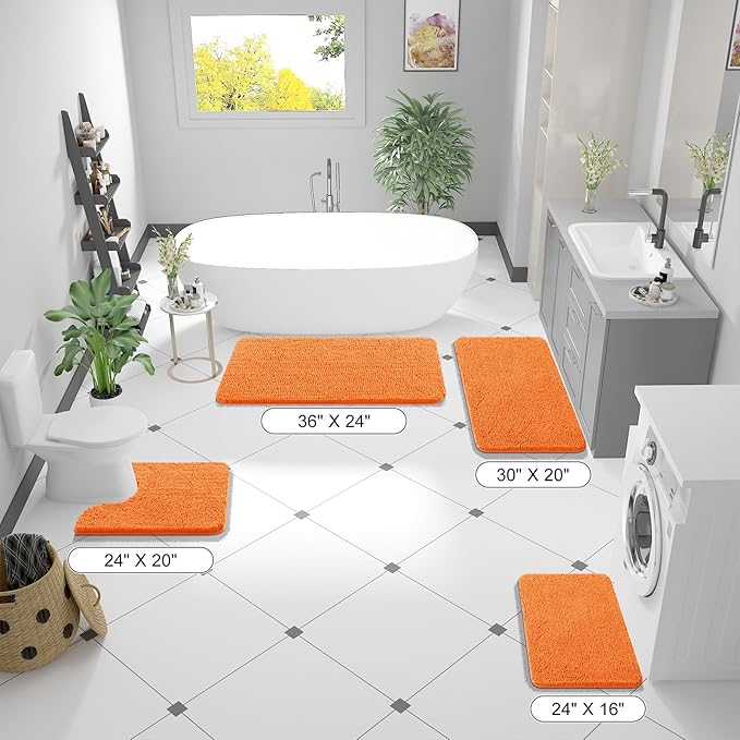 OLANLY Bathroom Rugs 34x21, Extra Soft Absorbent Chenille Bath Rugs, Rubber Backing Quick Dry, Machine Washable Bath Mats for Bathroom Floor, Tub and Shower, Home Decor Accessories, Orange
