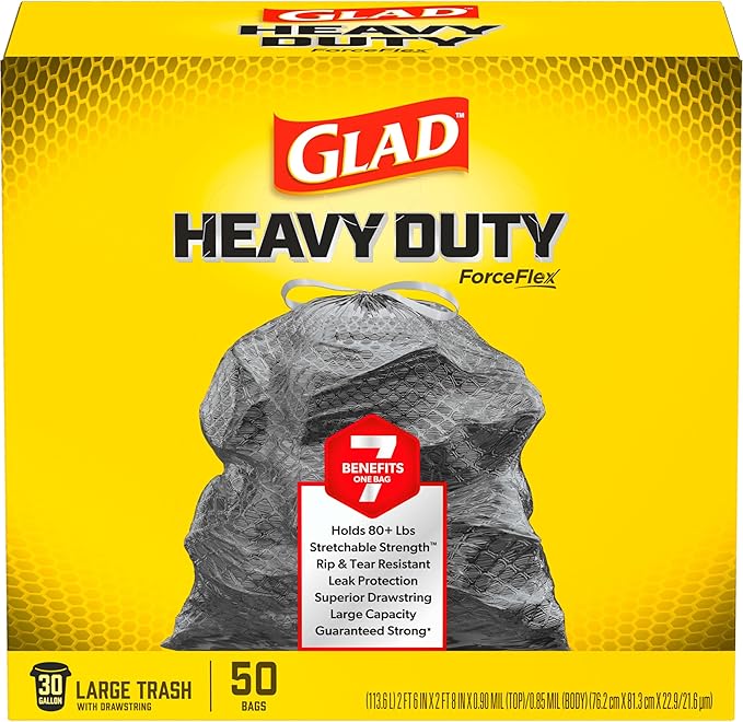 Glad Large 30 Gallon Trash Bags,Unscented Heavy Duty Garbage Bags,Forceflex with Drawstring,(Packaging May Vary), 50 Count (Pack of 150)