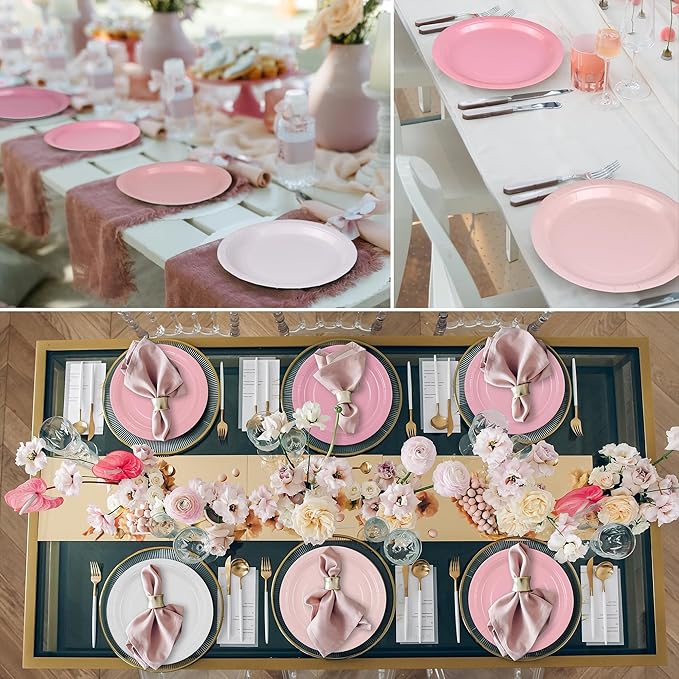 Kochorie 60 Pieces Dusty Pink Disposable Paper Plates 9 Inch Heavy Duty Dinner Plates, Solid Color, Table Decorations Party Supplies for Birthdays, Weddings, Daily Use