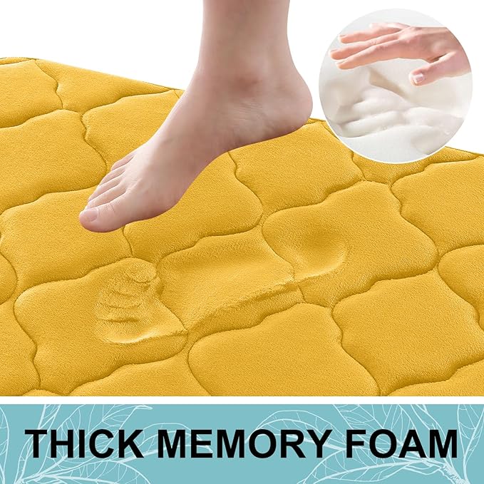 OLANLY Memory Foam Toilet Rugs U-Shaped 24x20, Ultra Soft and Absorbent Bathroom Rugs, Non-Slip, Comfortable, Machine Washable Contour Bath Mat for Toilet Base, Home Decor Accessories, Yellow