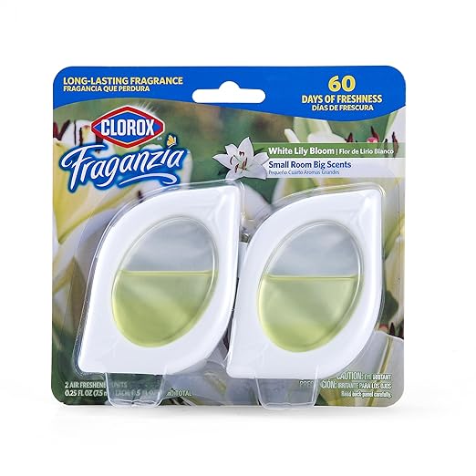 Clorox Fraganzia Small Rooms Air Freshener, White Lily Bloom - Peel & Place, No-Plug, Battery-Free for Closets, Laundry Room, Entry Way, Bathroom, Locker, 0.25 Fl Oz Each, 2 Count