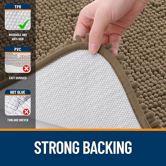 OLANLY Bathroom Runner Rugs 44x24, Extra Soft Absorbent Chenille Bath Rugs, Rubber Backing Quick Dry, Machine Washable Long Bath Mats for Bathroom Floor, Tub and Shower, Home Decor Accessories, Tan