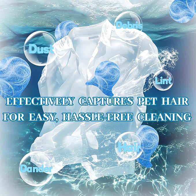 6 PCS Pet Hair Remover for Laundry- Effectively Removes Fur, Lint & Dander - Reusable, Eco- Friendly Laundry Pet Hair Catcher - Gentle Washing (Blue)