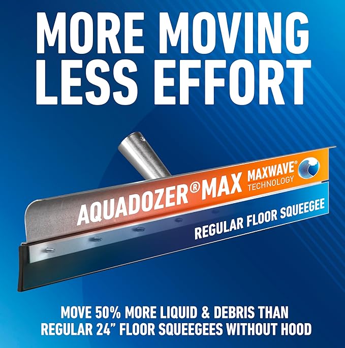 Unger Professional AquaDozer Max Kit, 24” Smooth Surface Straight Floor Squeegee and 48” Dual End Pole, Scrubber and Broom for Clean and Dry Concrete Floors and Asphalt
