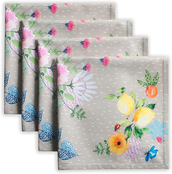 Maison d' Hermine 100% Cotton Cloth Napkins Set of 4 Everyday Reusable Square Napkins Cloth Washable Dinner Party Wedding Restaurant Hotel Kitchen Spring Summer (Jardin D'Ete - Fog, 20" x 20")