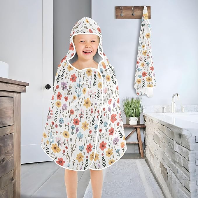 Kids Hooded Towels Flower Floral Swimming Beach Towel 23.5" x 50" Bath Towel for Boys Girls 21217224