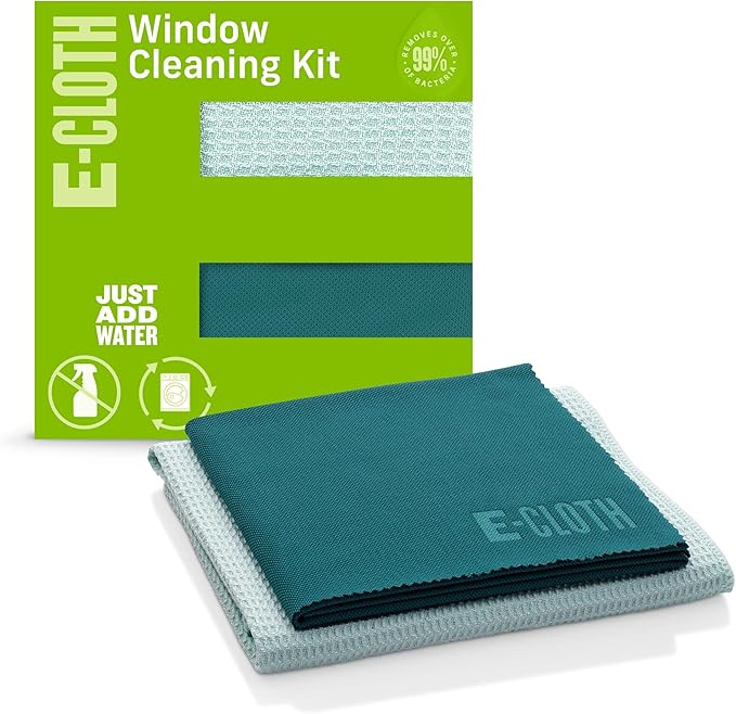 E-Cloth Microfiber Cleaning Cloth Glass Cleaner Kit & Microfiber Cleaning Cloth Shower Kit - Microfiber Cloths for Cleaning Bathrooms - Washable, Reuseable Cleaning Cloths