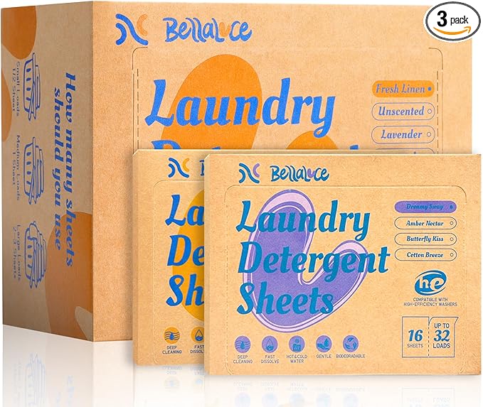 BellaLuce Laundry Detergent Sheets 1 Home Size (240 Loads, Fresh Linen) & 2 Travel Size (32 Loads, Fresh Linen & Midnight Tuberose) | Portable for College, Dorm, Hotel, Family