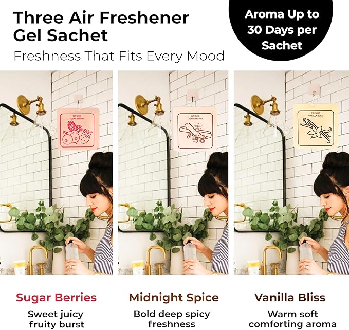 Room Deodorizer Gel Odor Eliminator For Home - Variety Pack Of 3 - Sugar Berries|Midnight Spice|Vanilla Bliss - Non Plug In Strong Scent Bathroom Air Freshener Odor Absorber Closet Deodorizer