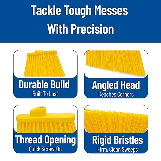 SPARTA Plastic Broom Head, Angled, Un-Flagged for Large Debris Indoor, Outdoor, Home, Restaurant, Lobby, Office, 12 Inches, Yellow, (Pack of 12)