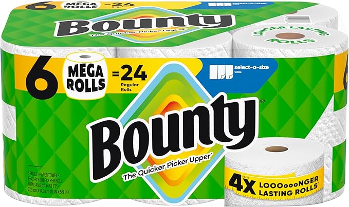 Bounty Select-A-Size Paper Towels, White, 6 Mega Rolls = 24 Regular Rolls