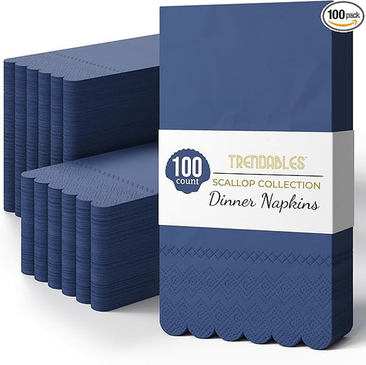 Party Solids Blue Scalloped Napkins Disposable 100 Pcs 3-Ply Blue Scalloped Dinner Napkins Disposable Decorative for Dinners & Parties, Paper Guest Towels for Bathroom & Party Supplies