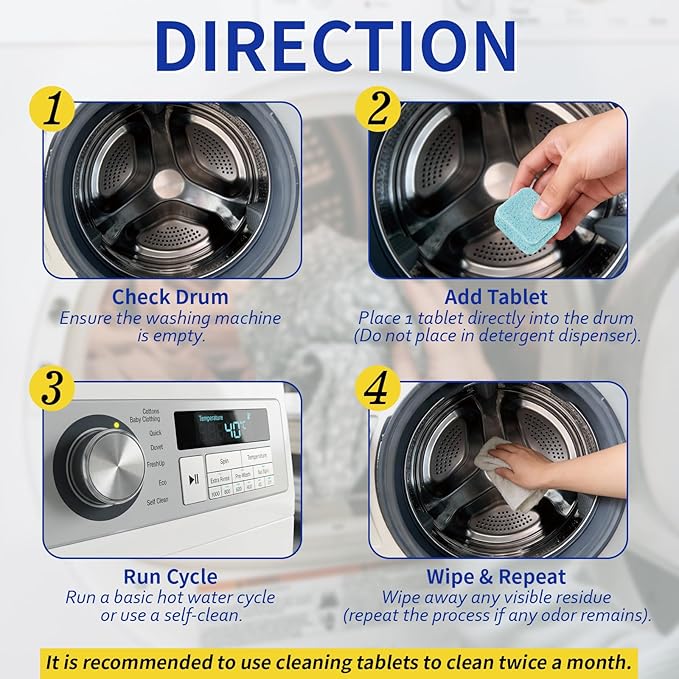 Washing Machine Cleaner Tablets for Pet Owners -24Pack, Deep Clean Descaler,Tackles Cat & Dog Hair,Freshens Odors & Laundry Detergent Residue,Septic Safe,HE Top &Front Load Washer-1Year Supply