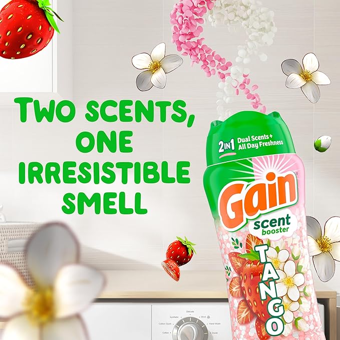 Gain Tango 2-in-1 Laundry Scent Booster Beads, Strawberry and Shea Scent, 21.1 oz, Laundry Beads with Dual Scents Plus All Day Freshness (Pack of 4)