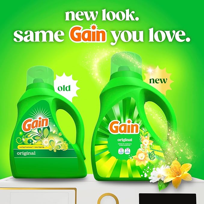 Gain Liquid Laundry Detergent with Odor Defense, Original Scent, Laundry Soap For HE Washing Machines, 60 fl oz, 45 Loads, Pack of 2 (Packaging May Vary)