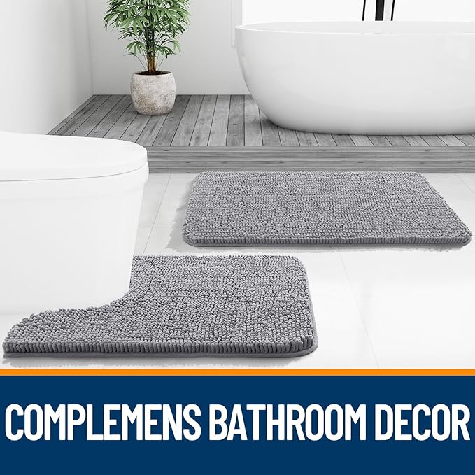 OLANLY Large Bathroom Rugs 70x46, Extra Soft Absorbent Chenille Bath Rugs, Rubber Backing Quick Dry, Machine Washable Bath Mats for Bathroom Floor, Tub and Shower, Home Decor Accessories, Grey