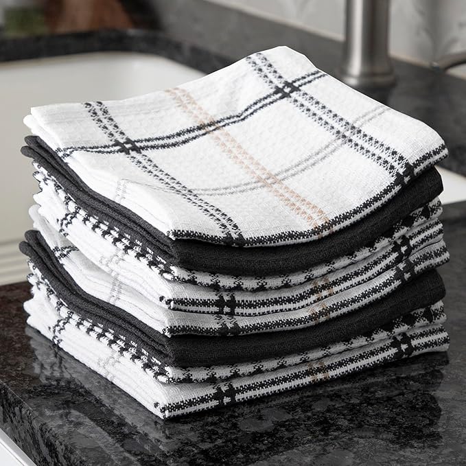 T-Fal Premium Waffle Dish Cloths: Highly Absorbent, Super Soft Long Lasting - 100% Cotton, 12"x13" Towel for Cleaning & Drying, (8-Pack), Neutral