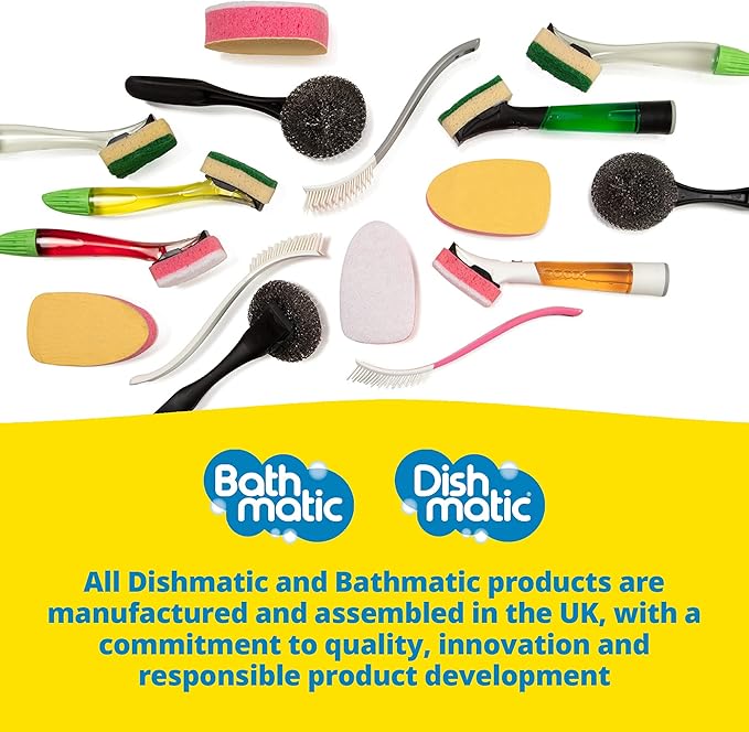 Dishmatic Scrubbee Washing-Up Stainless Steel Scourer for BBQ, Grill, Oven – Kitchen Washing-Up Handle with Easy-Grip Handle