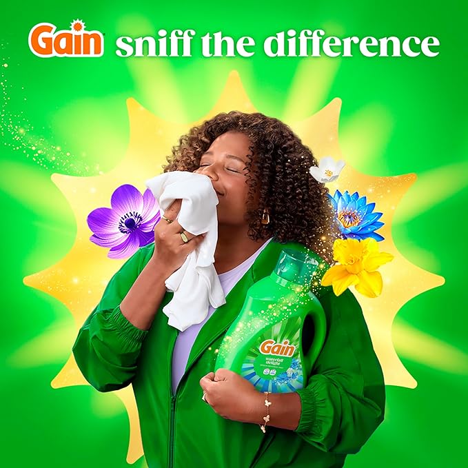 Gain Liquid Laundry Detergent with Odor Defense, Waterfall Delight Scent, Laundry Soap For HE Washing Machines, 132 fl oz, 100 Loads (Packaging May Vary)